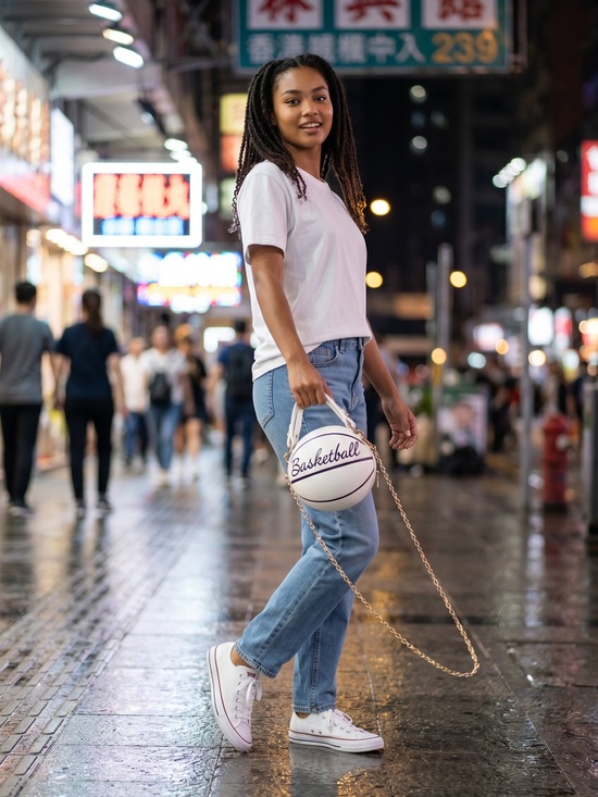 Handbags - White Basketball-Shaped Crossbody Bag with Gold Crossbody Chain-GUC!! 🏀